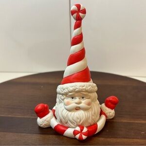 RETIRED Partylite Peppermint Bark Ceramic Santa Candle Snuffer 5.5 Inches Tall
